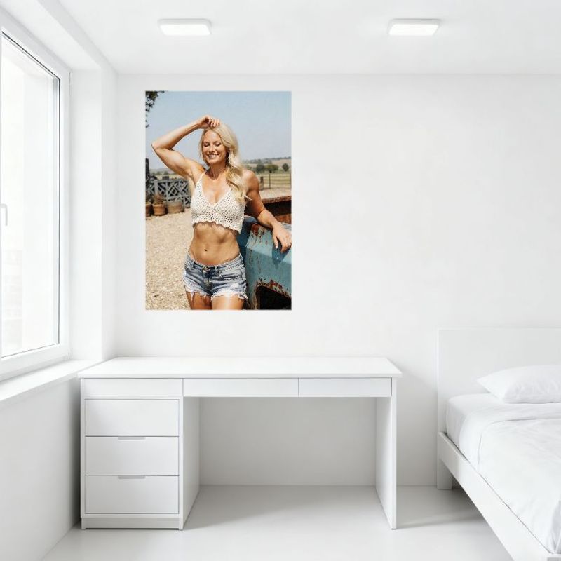 Sexy Blonde Woman Outdoor Rusty Vehicle Wooden Fences Countryside Tin Sign Vintage Metal Poster for Home Bar Wall Decor 8x12 Inc