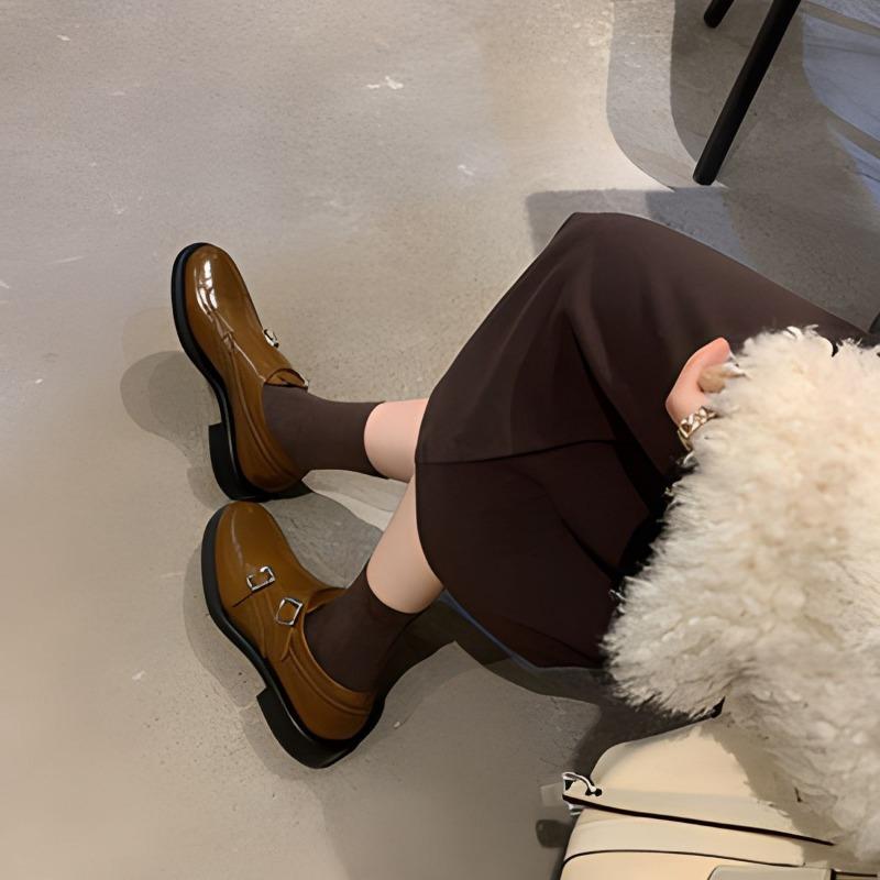 Cowhide version~ Delicate engraved Brock leather women's Munch small leather shoes