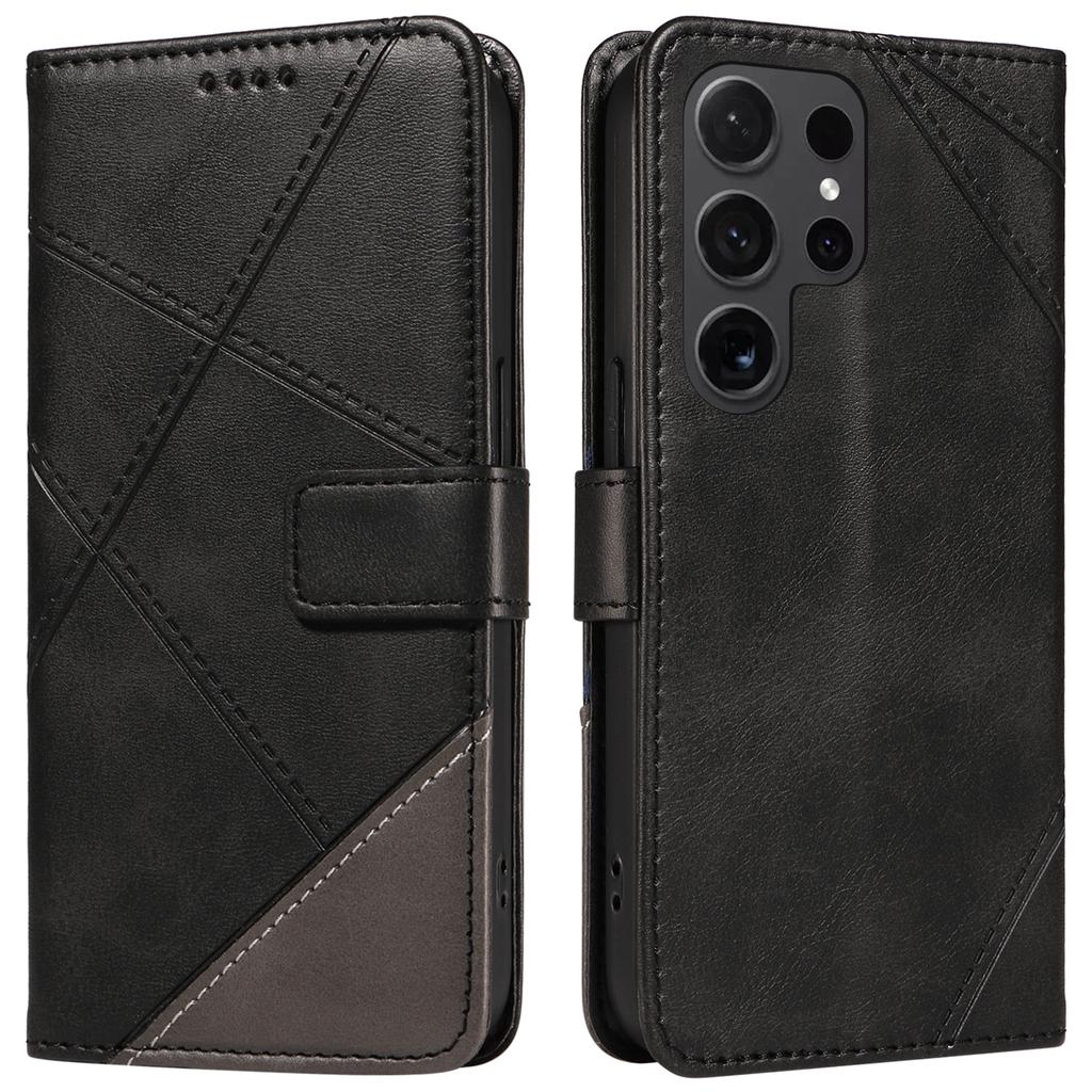 Für Samsung Galaxy S24 Ultra Hülle PU Leder Handyhülle mit Kartenhalter Geometrische Linie