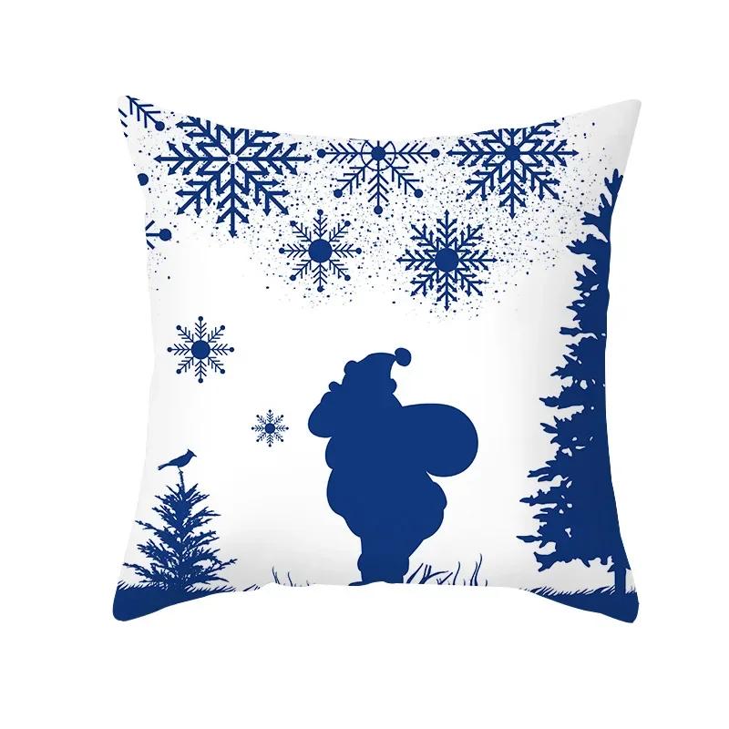 Blue Christmas Elk Snowflake Throw Pillow Cover With Short Plush Print Living Room Sofa Decoration Cushion Cover Pillow Covers