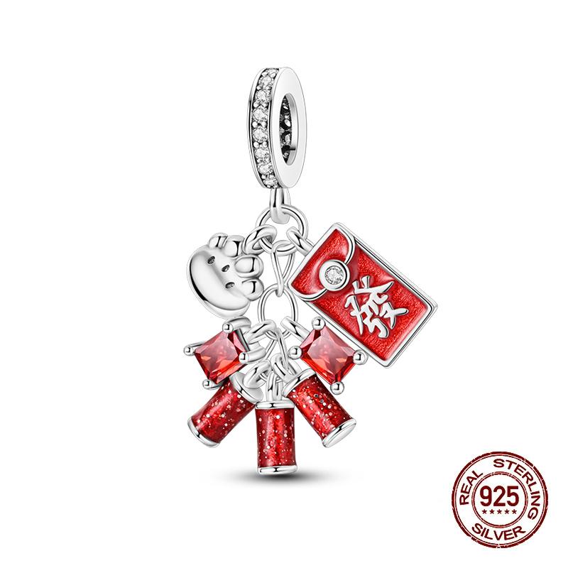 New Year'S Traditional Charms Beads Copper Fortune Cat Dragon Dangle Fit Bangle Bracelet Necklace Diy Jewelry