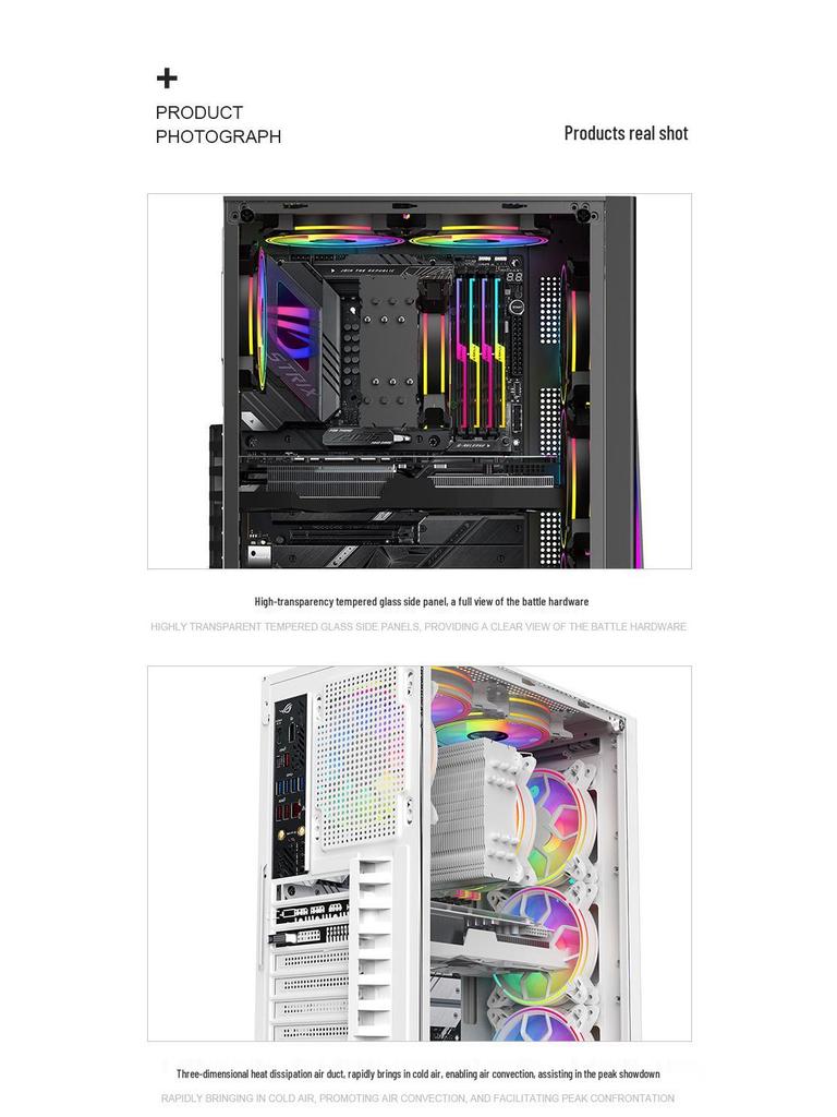 RGB Gaming Desktop Case with Side Window and Colorful Light Strip