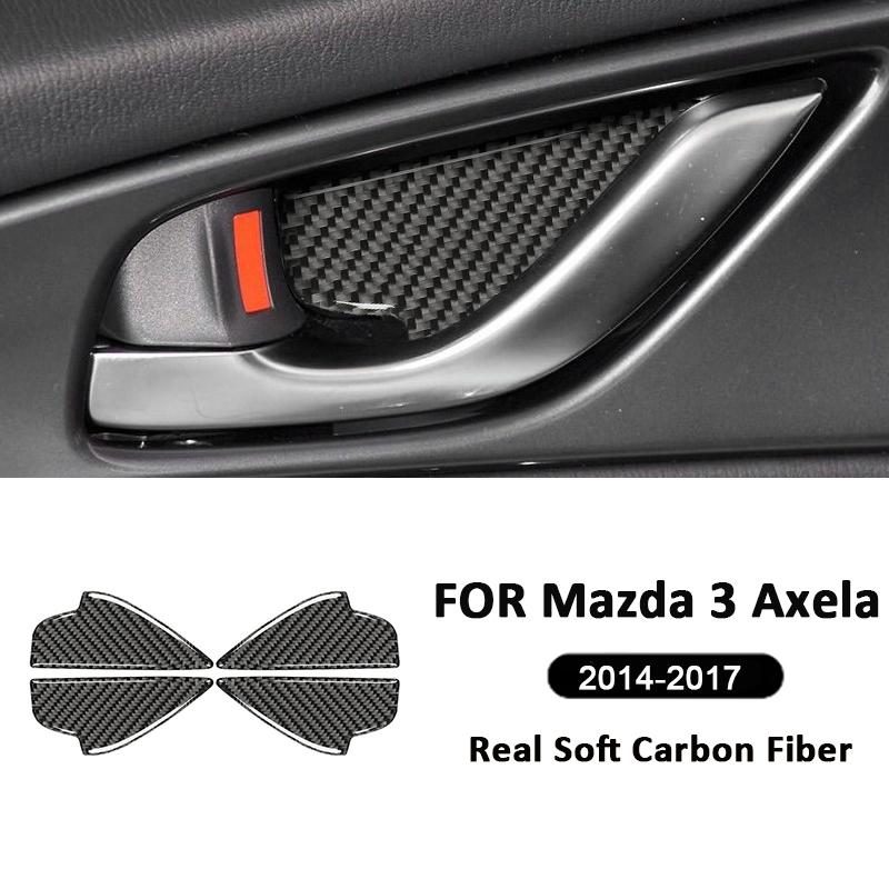 Carbon Fiber 4PCS Car Inner Door Pull Handle Panel Ring Bowl Cover Decoration Sticker For Mazda 3 Axela 2014-2017 Accessories