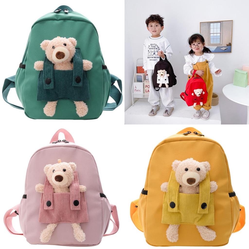 Kids School Bag With Adorable Bear Pendant And Lightweight Nylon Interior For Young Children