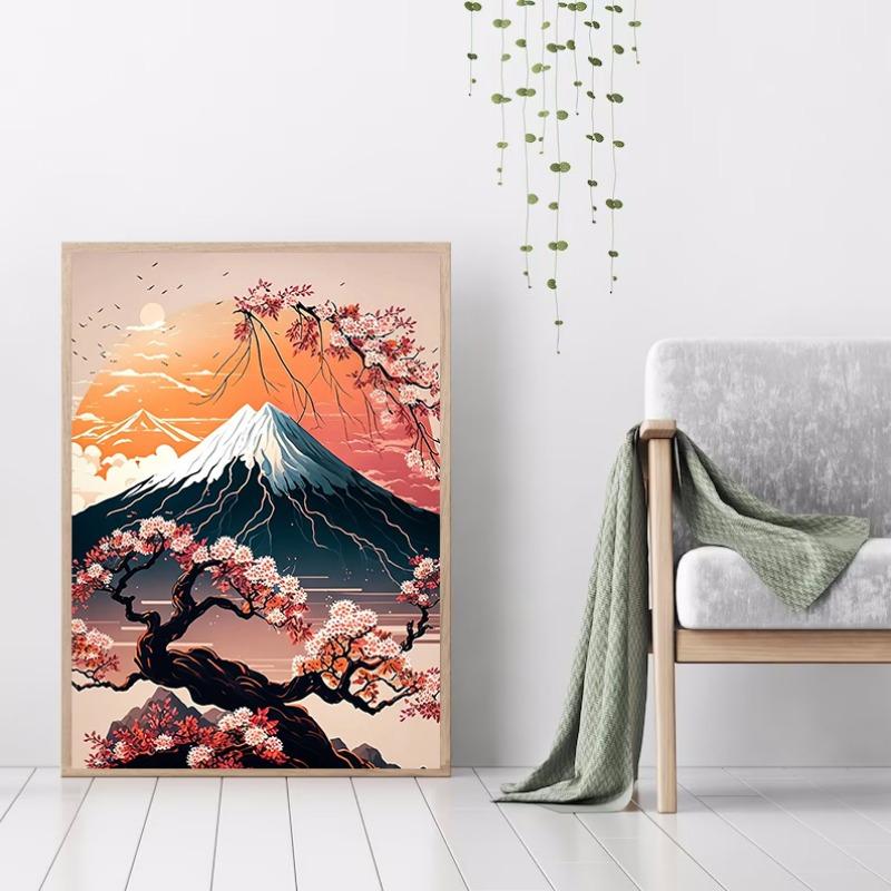 Mount Fuji Květy Sakury Nástěnné Umění Obrázek Japonská Krajina Plakát Plátno Malba Tisk Domácí Pokoj Dekor Estetická Nástěnná Malba