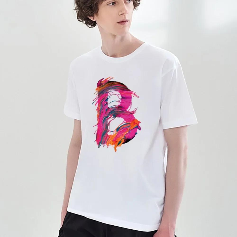 

Мужская футболка 2022 года Летняя мода Харадзюку 26 Английская краска Буква Принт Футболки с коротким рукавом Круглый вырез Повседневный Свободный топ Уличная одежда XXXXXL белый