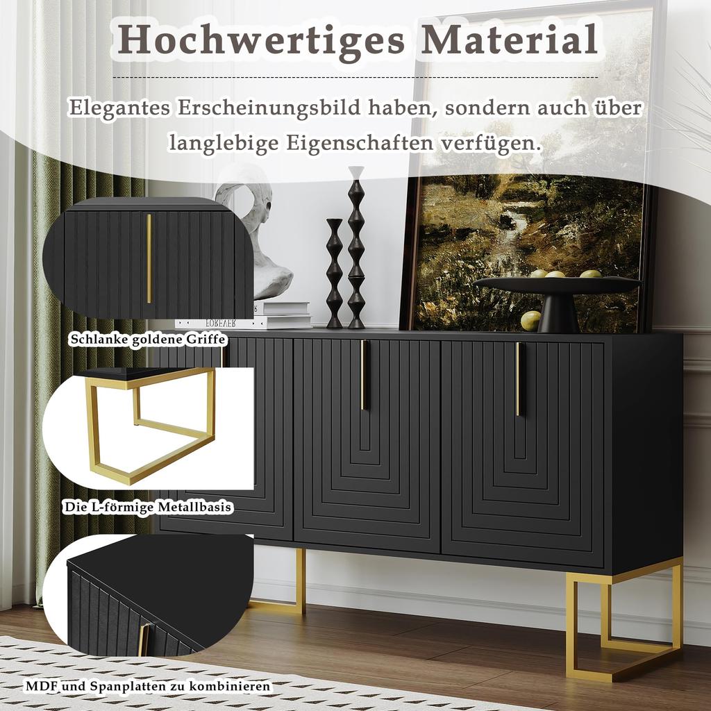 Sideboard Kommode mit 3 Türen, Moderne Küchenschrank mit Verstellbare Ablage, Buffetschrank mit viel Stauraum, schlichten Stil