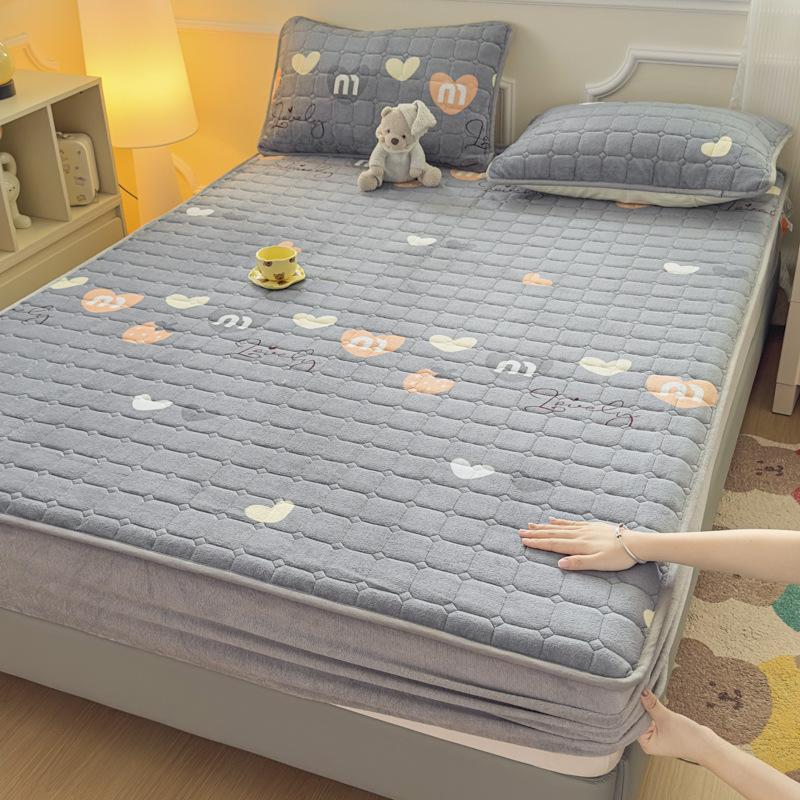 Milk Velvet Printed Single Sheet Thickened Warm Home Bedspread Mattress Protector Dormitory Dust Cover Bedding 90x200cm single mattress