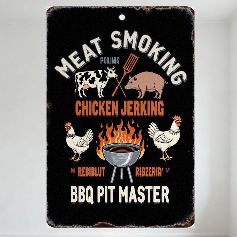 

Vintage BBQ Meat Smoking Metal Sign with Cow Pig Chicken Illustrations - Rustic BBQ Pit Master Wall Decor for Bar Pub Home Cafe 20x30cm（7.8x11.8inch）