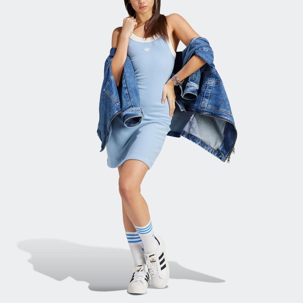 Adidas Originals Spicy Girl Series American Retro Patchwork Logo Print Sleeveless Sports Dress Women Dresses Sky-Blue IC8505