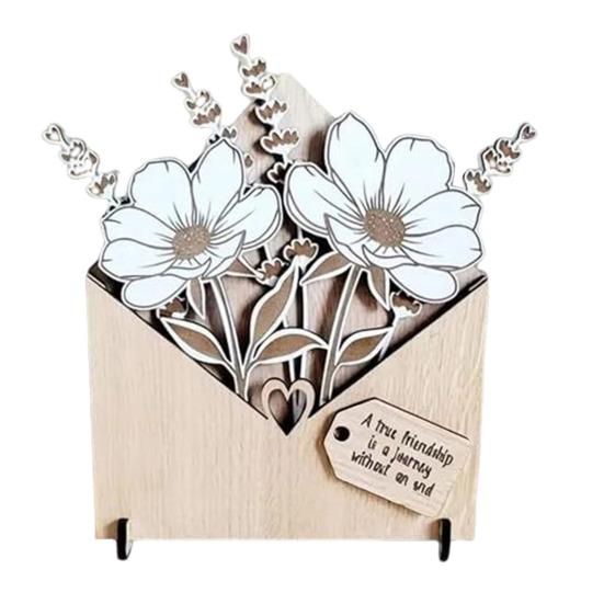 Tarjeta con ramo de flores de madera con soportes, sobre personalizado ecológico, caja de flores, regalo para el Día de la Madre