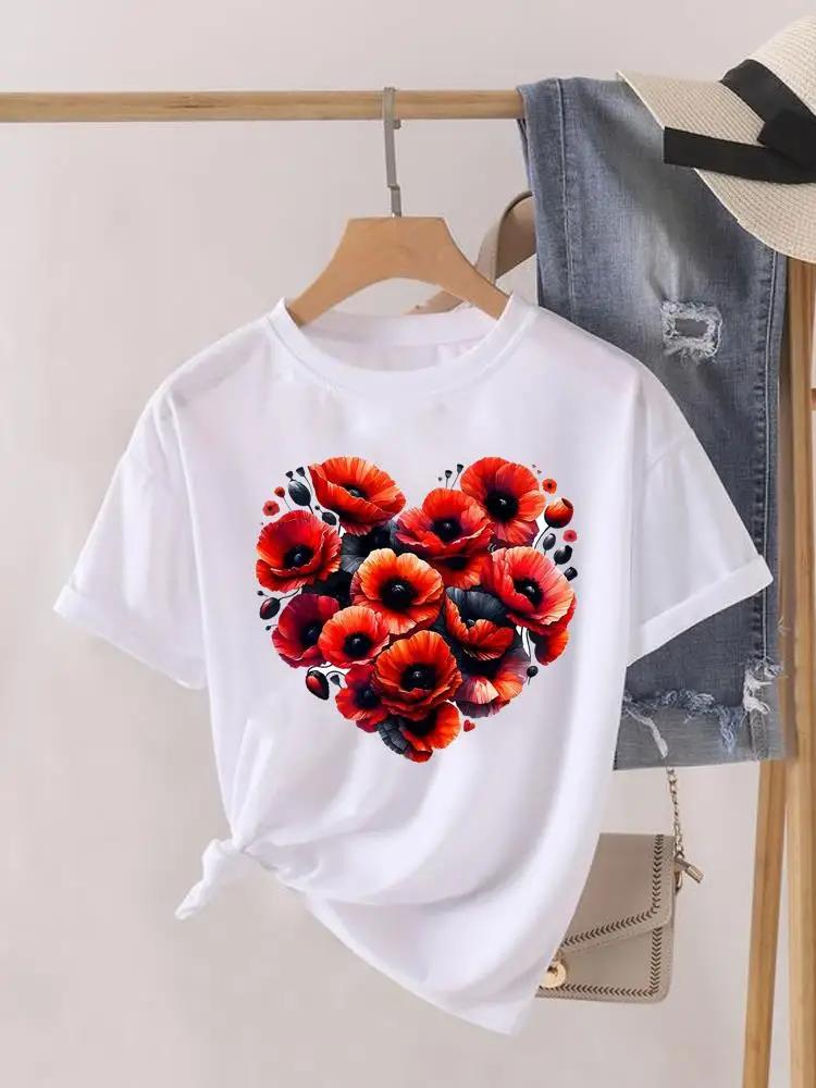 Short Sleeve Women Print Summer TShirt Fashion Clothing Graphic T-shirts Watercolor Flower Cute Clothes Lady Casual Tee