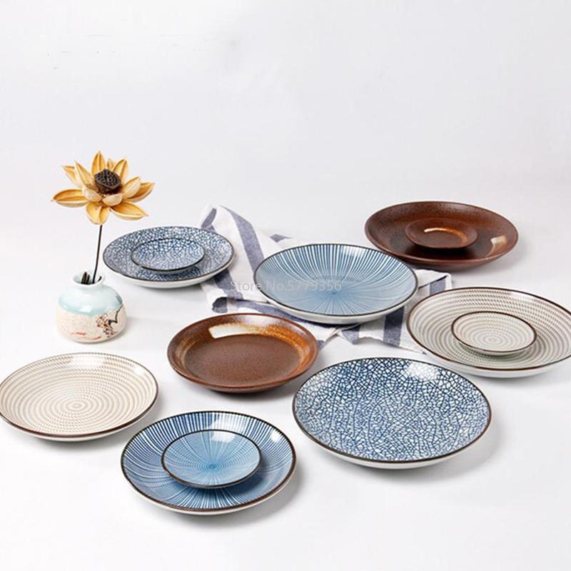 Japanese Traditional Style Ceramic Tableware Dinner Plates Porcelain Dishes Saucer Plate Sushi Plate Rice Noddle Dinnerware