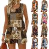Women's Summer Casual Two Piece Set Sleeveless Tank Top with Square Neck and Floral Print High Waist Shorts with Pockets