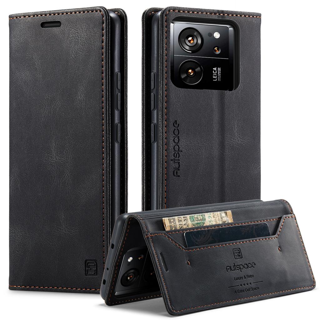 For Xiaomi 13T Pro/Xiaomi 13T Wallet Case AUTSPACE A01 Leather Stand Cover with RFID Blocking Card Holder