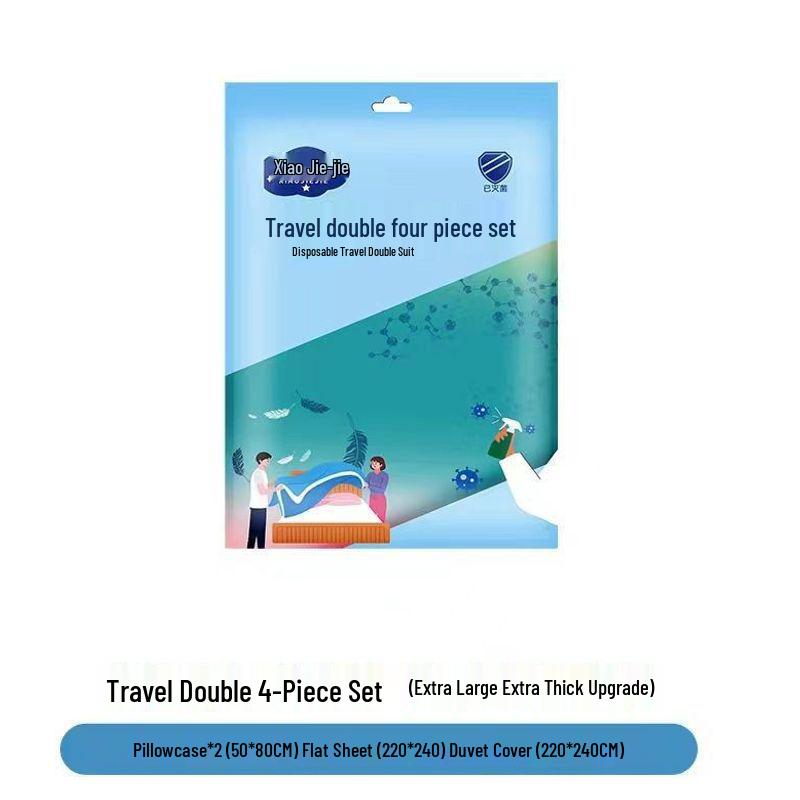 Travel Bedding Set: Disposable 4-Piece with Duvet Cover, Pillowcase, and Bed Sheet - Thickened and Stain-Proof for Hotels & Business Trips