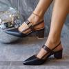 Women's Summer 2025 Pointed-Toe Backless Roman High Heel Sandals with One Strap & Chunky Heel