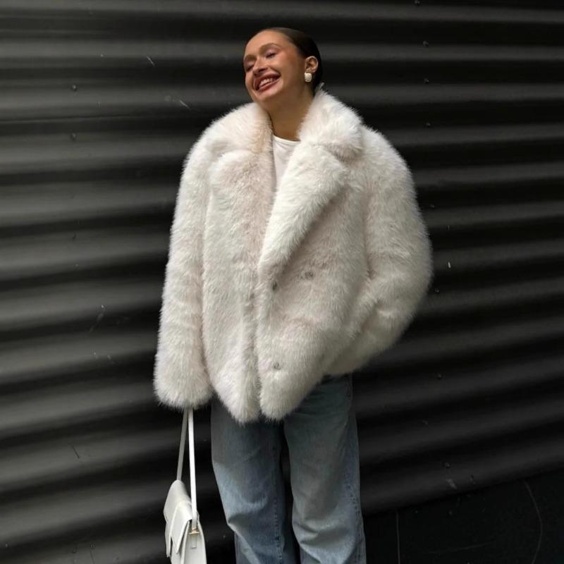 Winter warm imitation fur coat white suit collar fur coat fashion temperament fox fur coat women