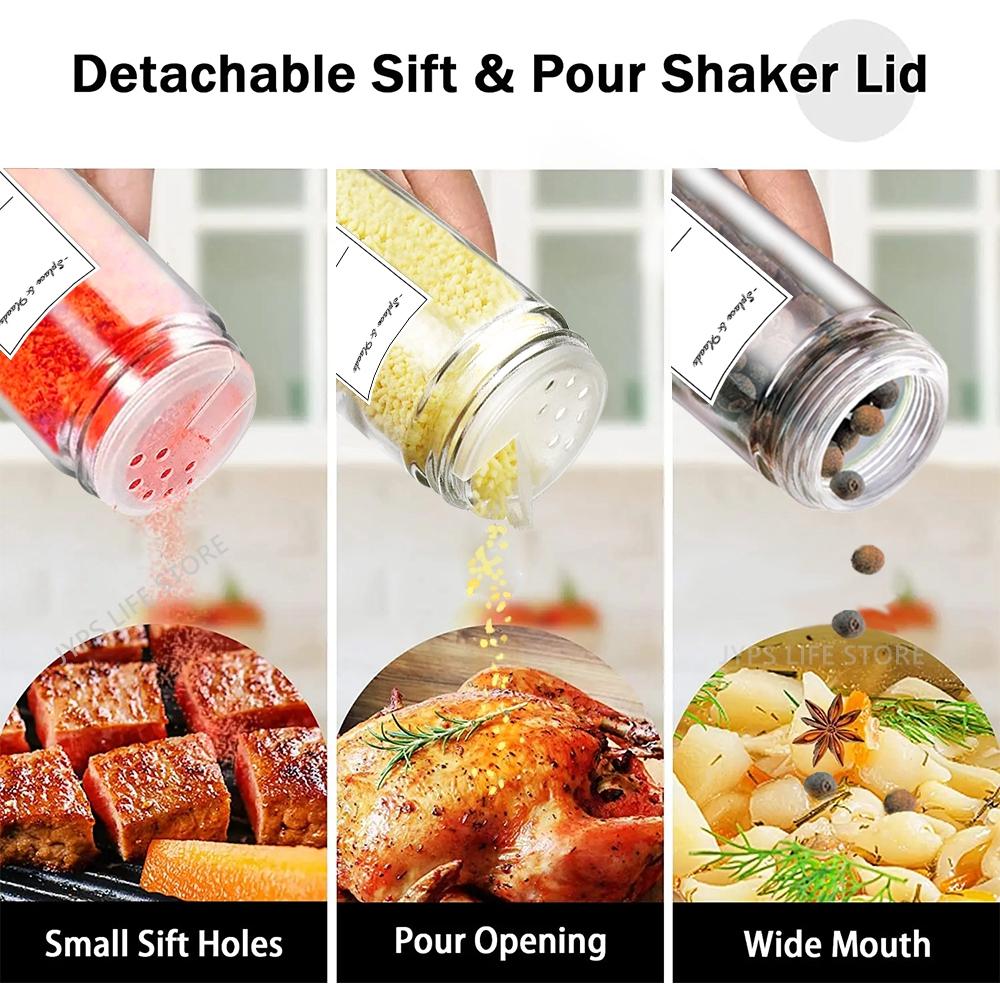 12Pcs Glass Spice Jars with Bamboo Lid Round Spice Seasoning Containers Salt Pepper Shaker Spice Organizer Kitchen Spice Jar Set