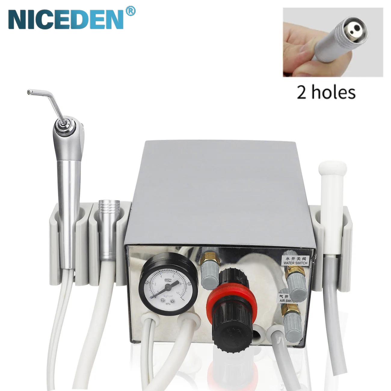 

Dental Portable Turbine Unit Work with Air Compressor 3 Way Syringe 2/4 Holes Teeth Whitening Dental Equipment 2 hoels