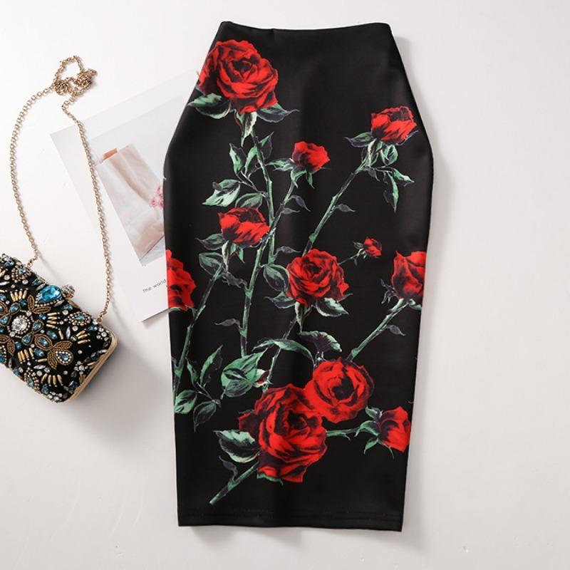 Printed Elegant Temperament Skirt Ladies Fashion Floral Bag Hip Skirt Sexy Summer Cool Retro Style