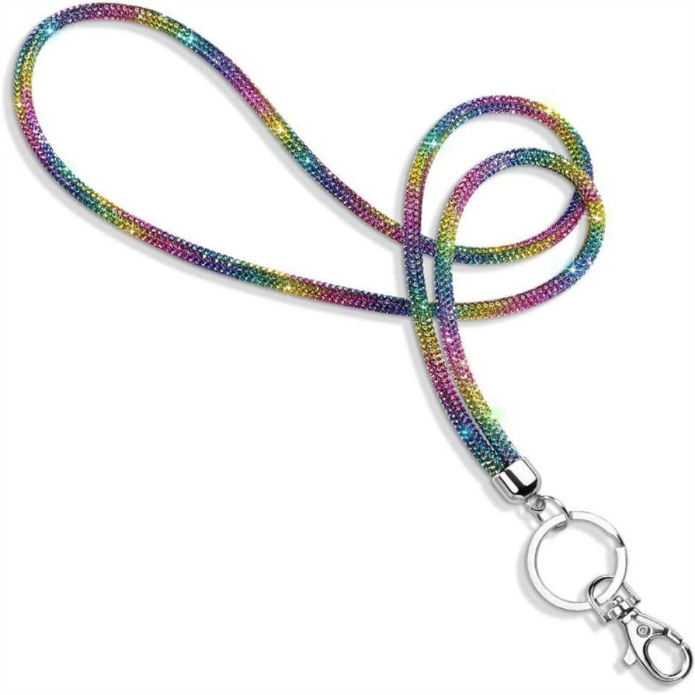 Glitter Bright Rhinestone Card Lanyard Lightweight Crystal Neck Strap  Office Card