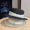 Temperament Polka Dot Flat Top Straw Hat Women's Summer Seaside Big Eaves Sunscreen Sun Hat Advanced Straw Hat