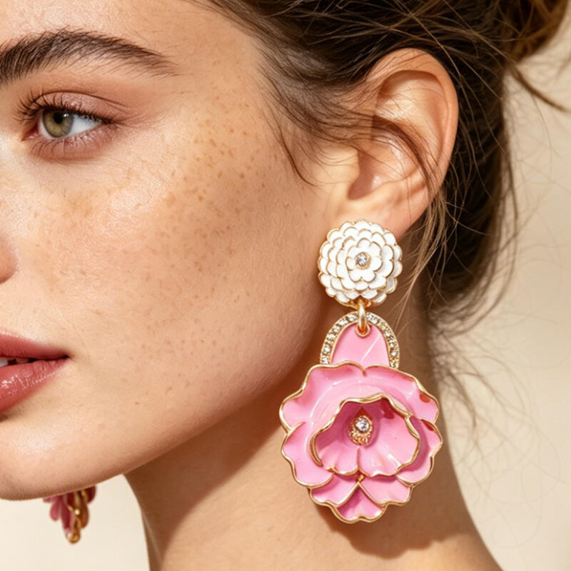 Fresh Sweet Fashionable Drop Oil Flower Earrings for Women Ladies Exaggerated Large Petal Stud Earring Party Jewelry Accessories