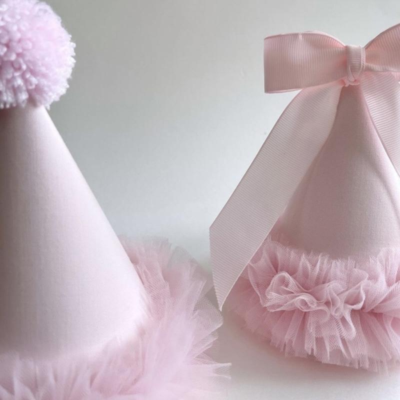 Återanvändbar Födelsedagshatt för Flickor Snygg Nonwoven Rosa Dekoration Koniska Mössor Tillbehör För FestivalEvent