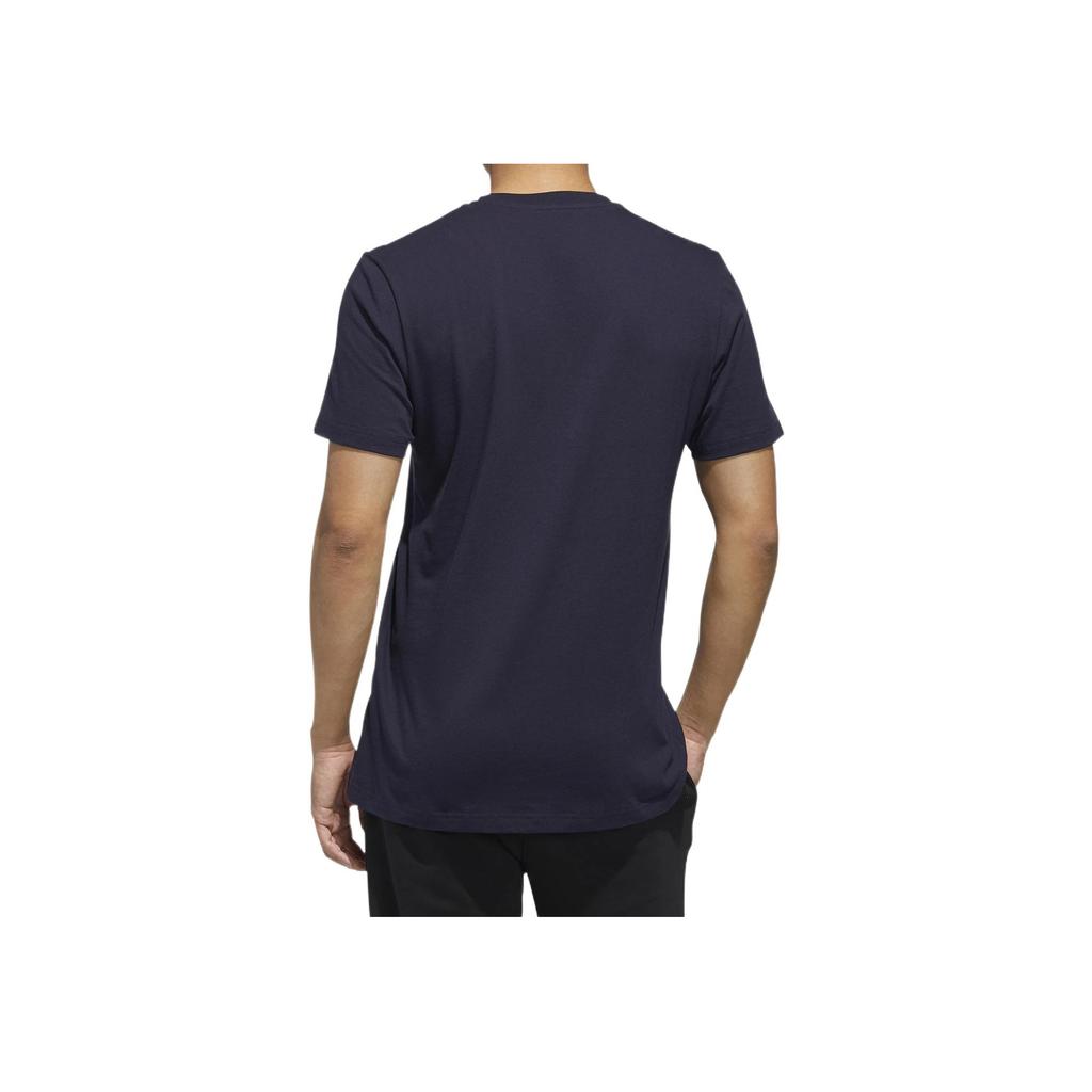 Adidas Solid Color Brand Logo Print Round Neck Short Sleeve T-Shirt Men Tops Blue FM6219