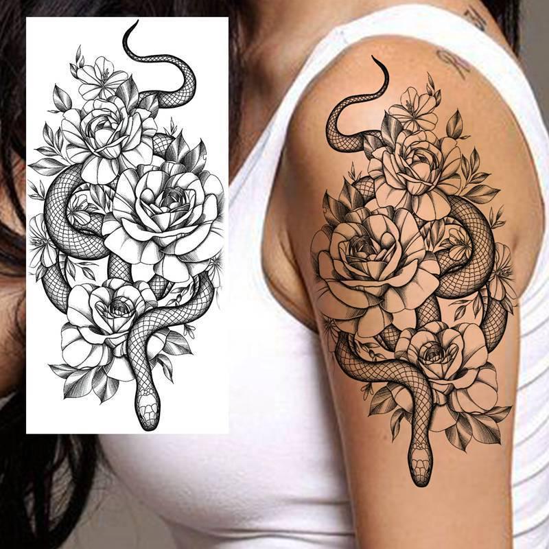 Kreativer Schlangen- & Skorpionblumen-Tattoo-Aufkleber - Temporäres Armdesign