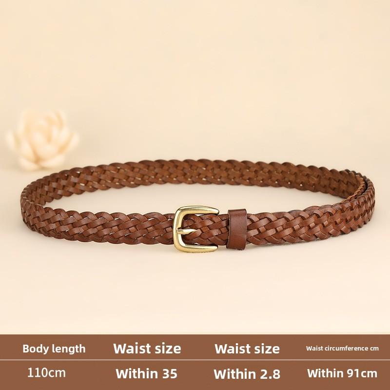 

Meier Vintage handmade top grain leather braided belt - women s fashion accessory, perfect for dresses and casual pants 110cm коричневый