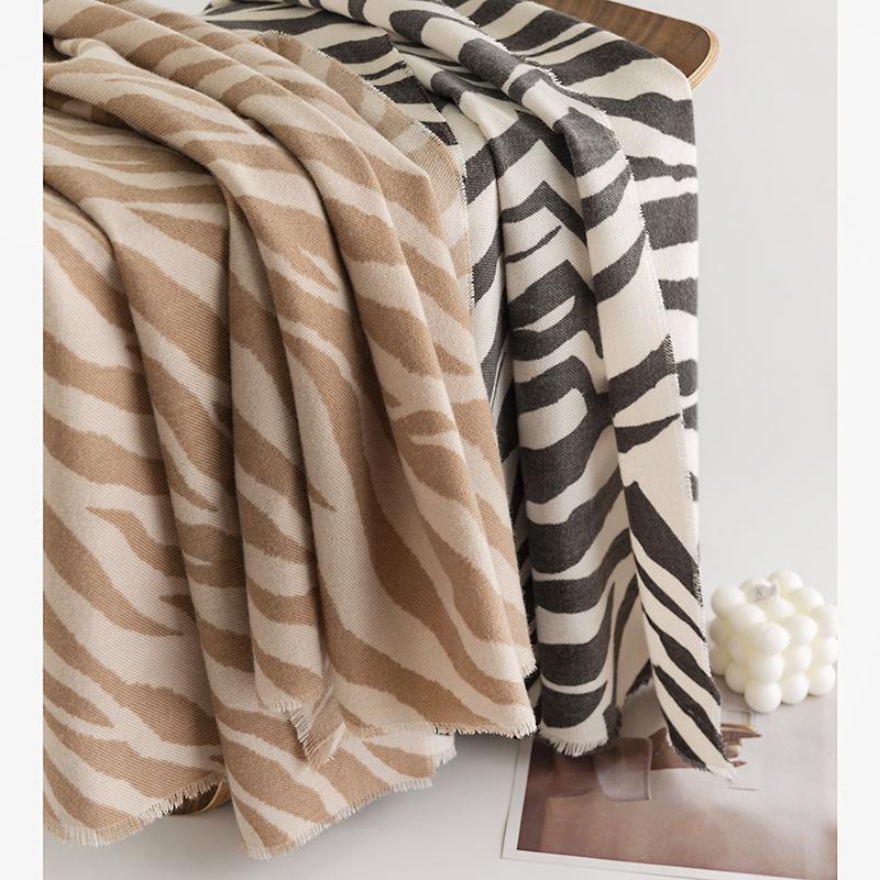 2024 Autumn And Winter Thick Zebra Pattern European And American Fashion Versatile Imitation Cashmere Cold Proof And Warm Striped Shawl Scarf