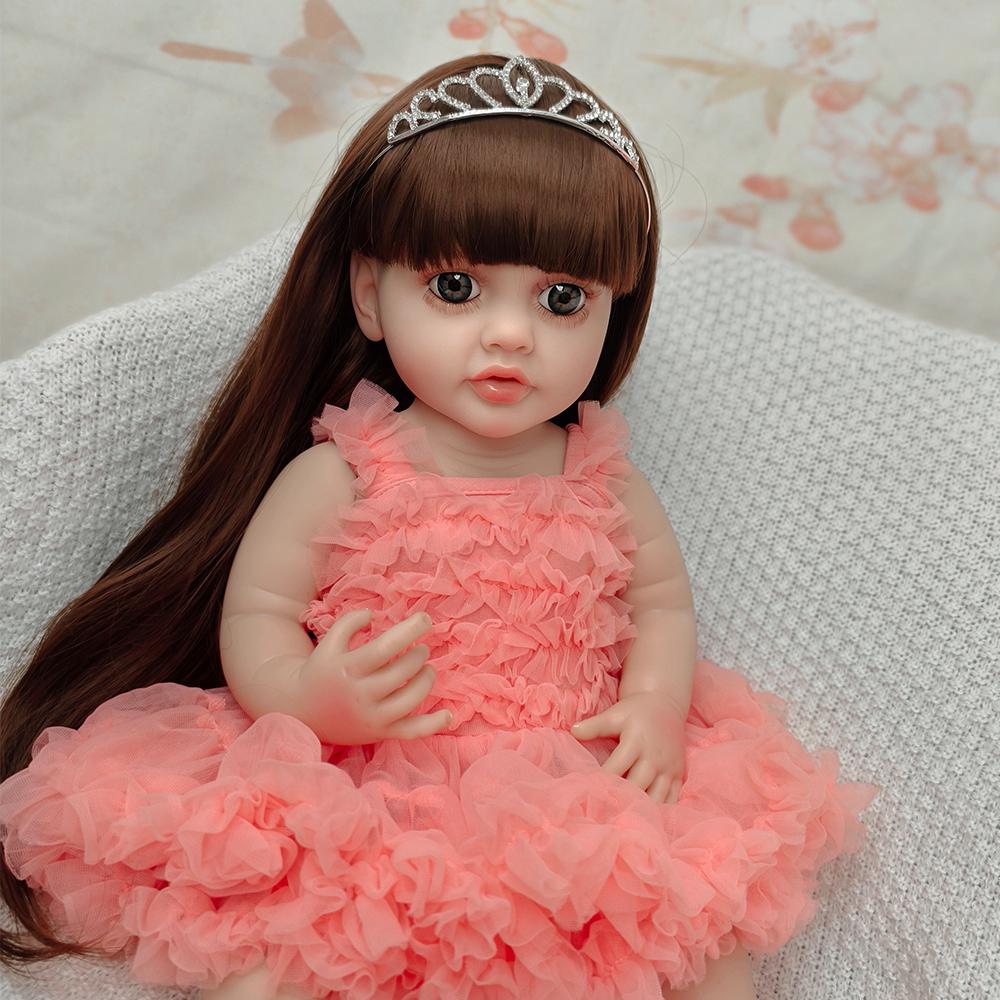55 cm schöne wiedergeborene Puppe, volle Silikon-Babypuppe, niedliches realistisches Kleinkind-Mädchen, um modische Babypuppen-Geschenk-Bjd-Puppe zu begleiten
