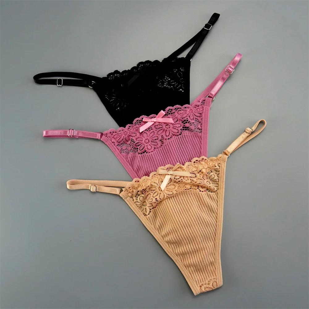 3Pcs/Pack Women Sexy Thong  Low Waist Sexy Underwear Hollow Out Lace Panties Lingerie Superior Comfortable G-String Fast Send