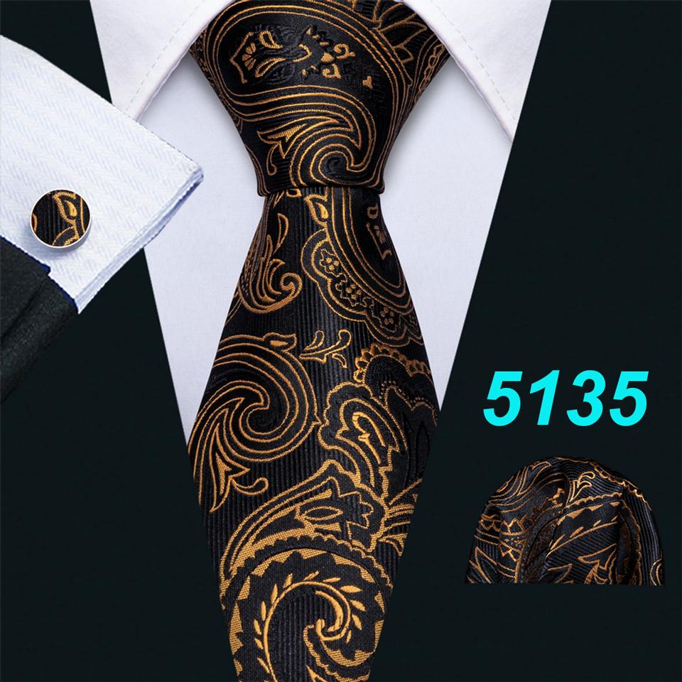 Barry.Wang Gold Black Jacquare Ties Fashion Set Hanky Cufflinks Neckties for Men Woven Silk