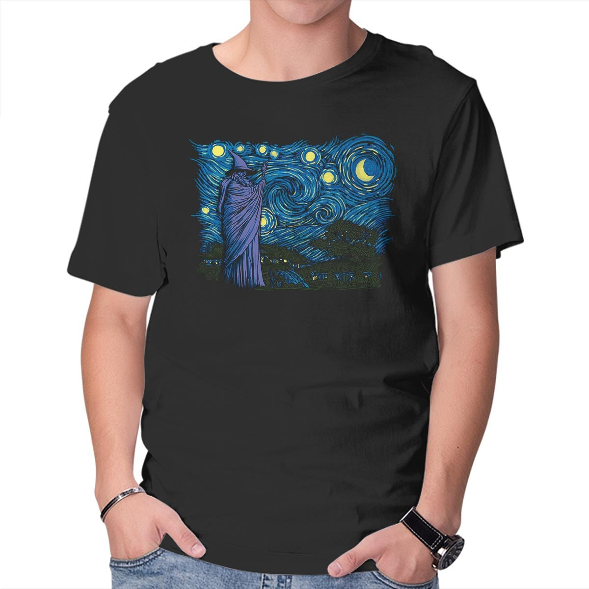 Unisex Crew Neck T-Shirt Starry Hobbiton Graphic Short Sleeve Casual Tee XXXL
