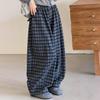 Girls' Casual Plaid Wide-Leg Pants - 2026 Autumn Style for Medium and Large Kids