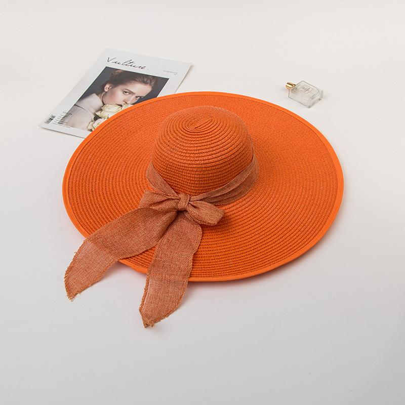 Damen Strohsonnenhut mit extra breiter Krempe, Sommer UV-Schutz Hut mit breiter Krempe und Schleife, Strand Sonnenschutz Schlapphut, Elegante Urlaubsreise Sonnenkappe