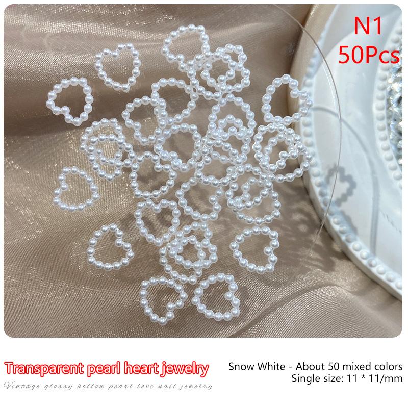 50Pcs White Purple Pink Heart Pearl Nail Decoration Hollow Charms Bulk 3D Nail Art Accessories For Women Girl Nails
