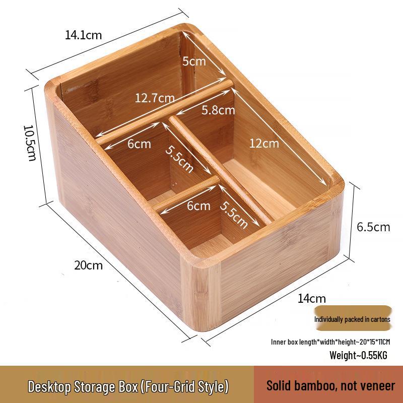 Organisateur de bureau en bambou et bois avec tiroirs pour téléphones, cosmétiques et télécommandes