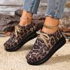 Fashion Sexy Leopard Lace Up Loafer Women 2025 Autumn Round Toe Chunky Platform Wedge Heel Casual Shoes Comfort Thick Bottom Sneakers