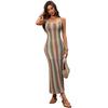 2026 Resort-Style Spaghetti Strap Bodycon Ethnic Striped Knit Dress