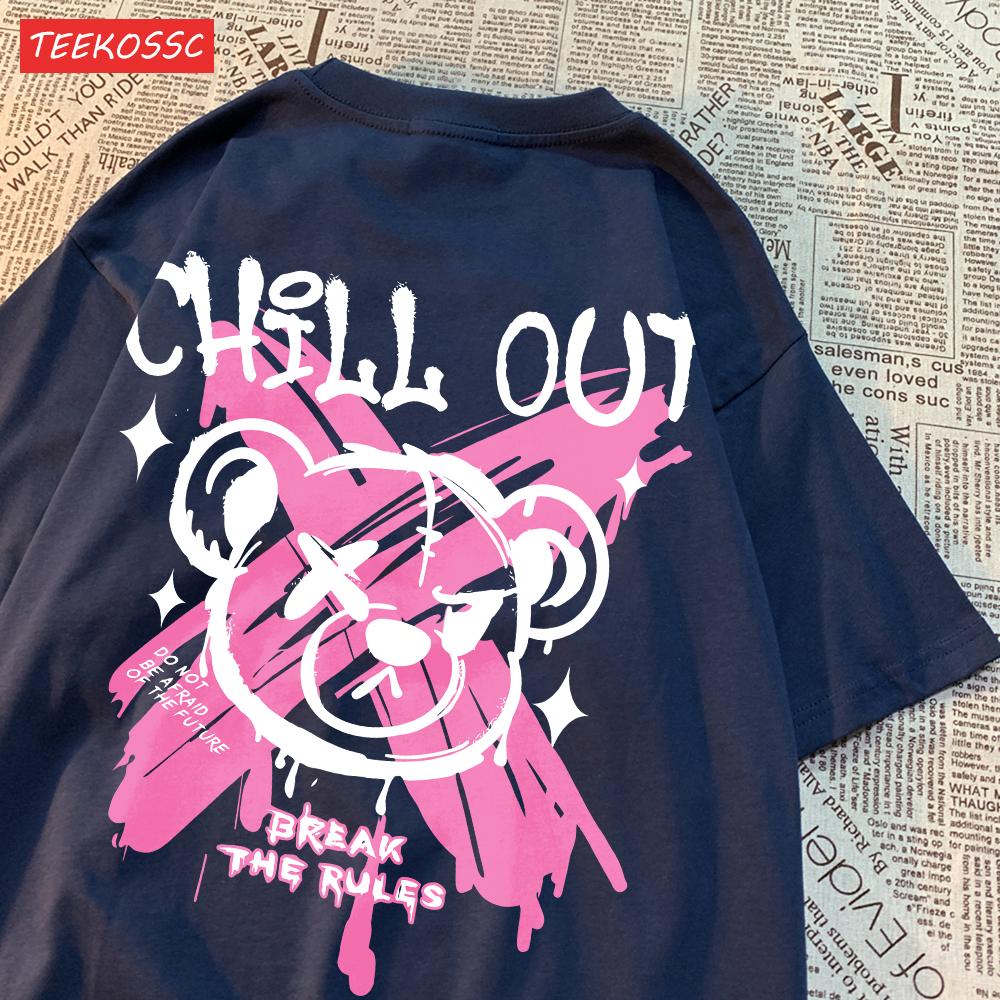 

Casual Cotton Womens TShirts Break The Rules Letter Cute Bear Printing Tees Breathable Oversize ONeck Fashion Female Clothes 4XL