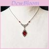 Collana Vittoriana Gotica con Pietra di Vetro Rosso Intenso e Catena a Croce per Donna