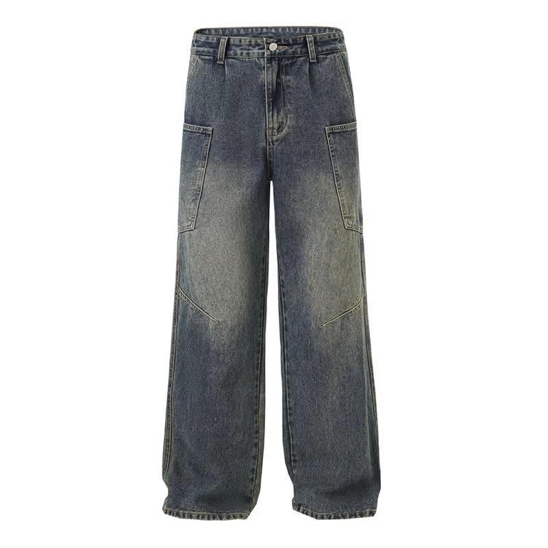 Men's American Style Retro Washed Wide-Leg Denim Jeans – Trendy, Versatile, Casual Long Pants