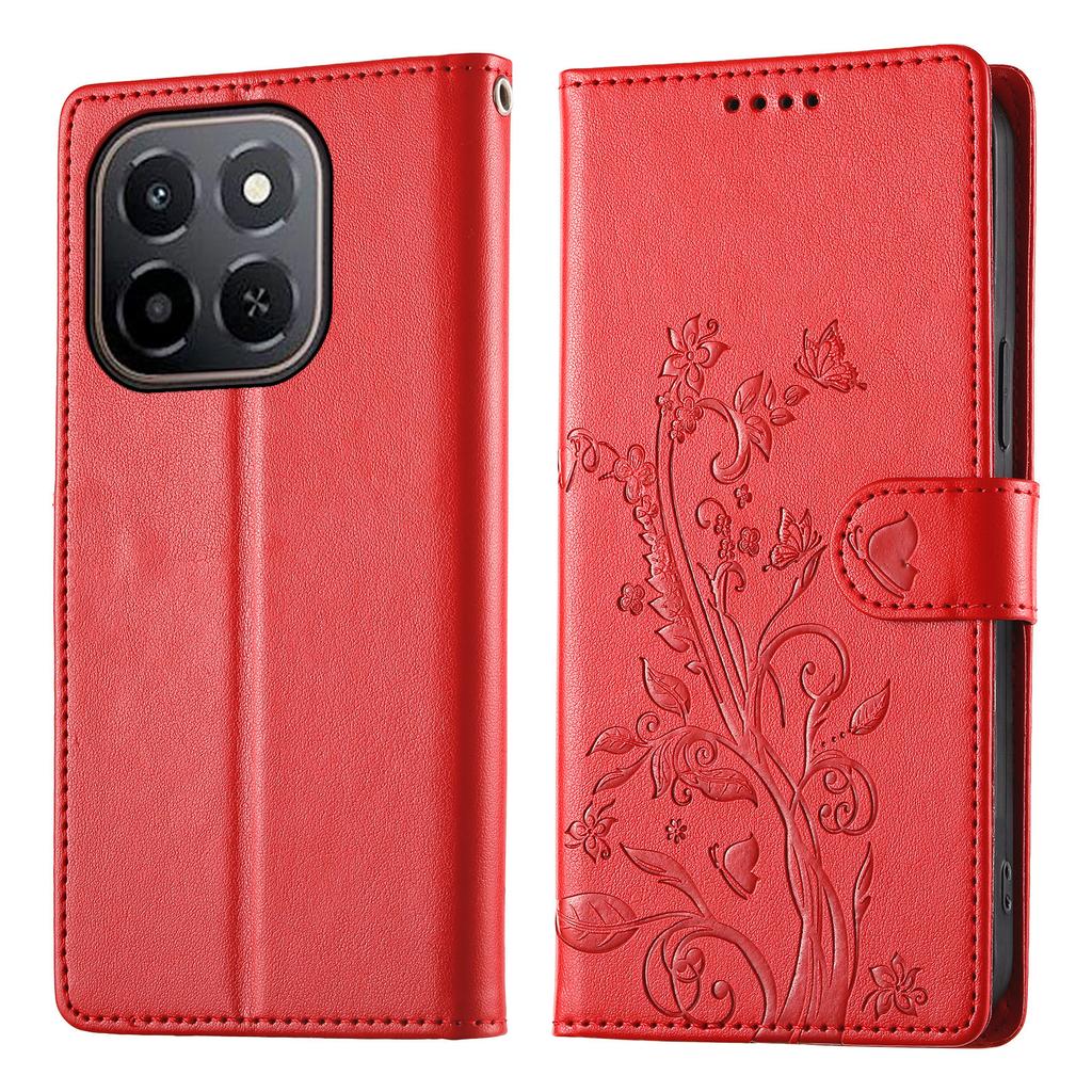 Wallet Case for Honor X6c 4G/X5b/X5b Plus Butterfly Floral Imprint PU Leather Phone Cover with Wrist Strap