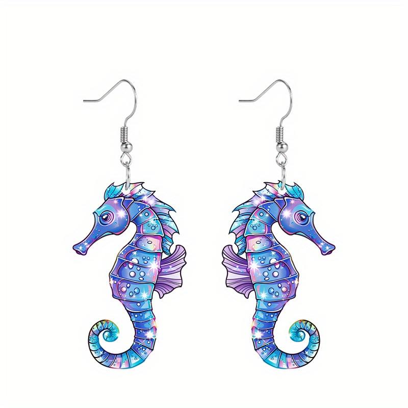 Fashion Acrylic Blue/Purple Seahorse Drop Earrings for Women Y2K Colorful Earrings Trendy Female Earrings Summer Vacation Travel Leisure Daily Earring