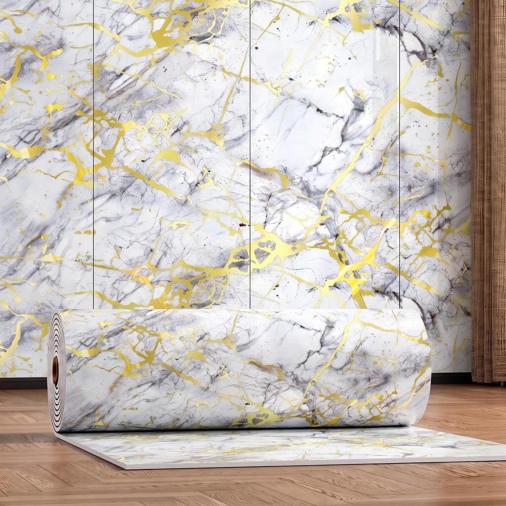 Gold-Plated Marble-Style Waterproof Wall Stickers for TV Backgrounds