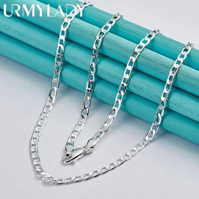 URMYLADY 925 Sterling Silber 4mm Seitenkette 16/18/20/22/24/26/28/30 Zoll Halskette Schmuck für Männer Mode Party